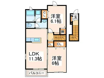 ピアッツァII(2LDK/2階)の間取り写真