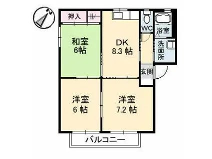 グリーンクレスト(3DK/1階)の間取り写真