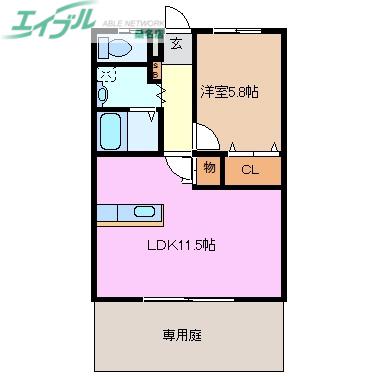 コーキア神楽(1LDK/1階)の間取り写真