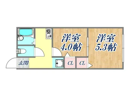 サニーフォレスト長洲(2K/1階)の間取り写真