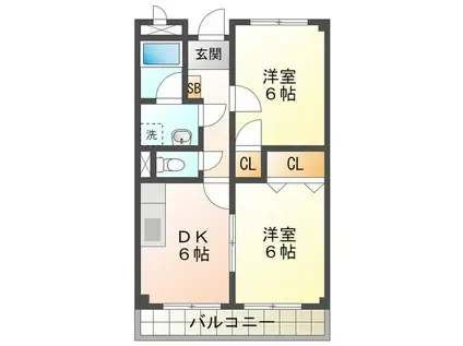 LIMPIAハーモニー(2DK/1階)の間取り写真