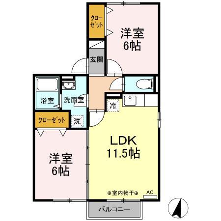アンビックス利府 参番館(2LDK/2階)の間取り写真