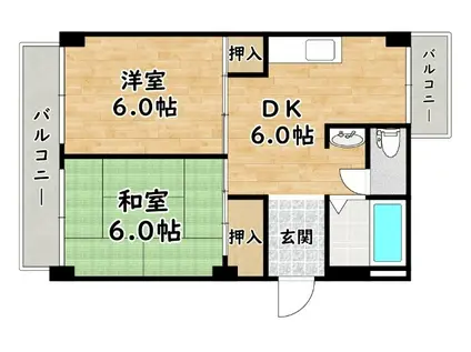 ピュアライフ歌島(2DK/6階)の間取り写真