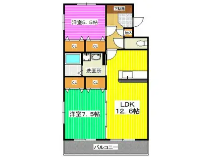 ソリテール麻生田(2LDK/2階)の間取り写真