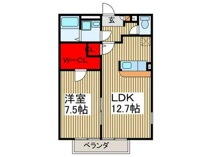 AMOUR OLIVIER(1LDK/2階)の間取り写真