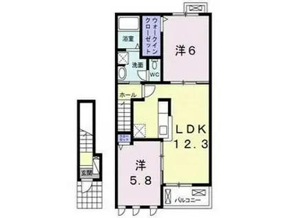 岡山電軌清輝橋線 清輝橋駅 徒歩42分 2階建 築8年(2LDK/2階)の間取り写真