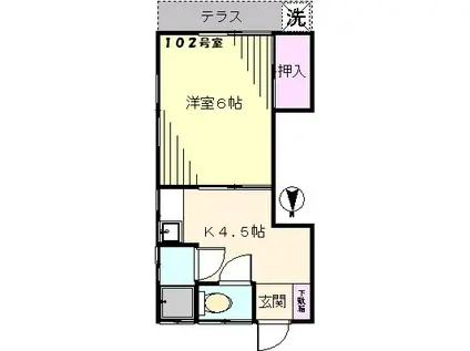 ヒカリハウス(1K/1階)の間取り写真