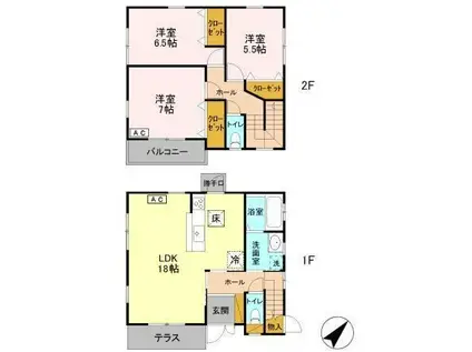 中国分戸建(1K/2階)の間取り写真