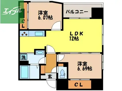 レジデンス古町(2LDK/11階)の間取り写真