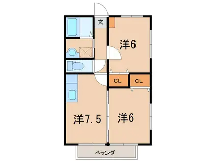 ファミール観月台(2DK/2階)の間取り写真