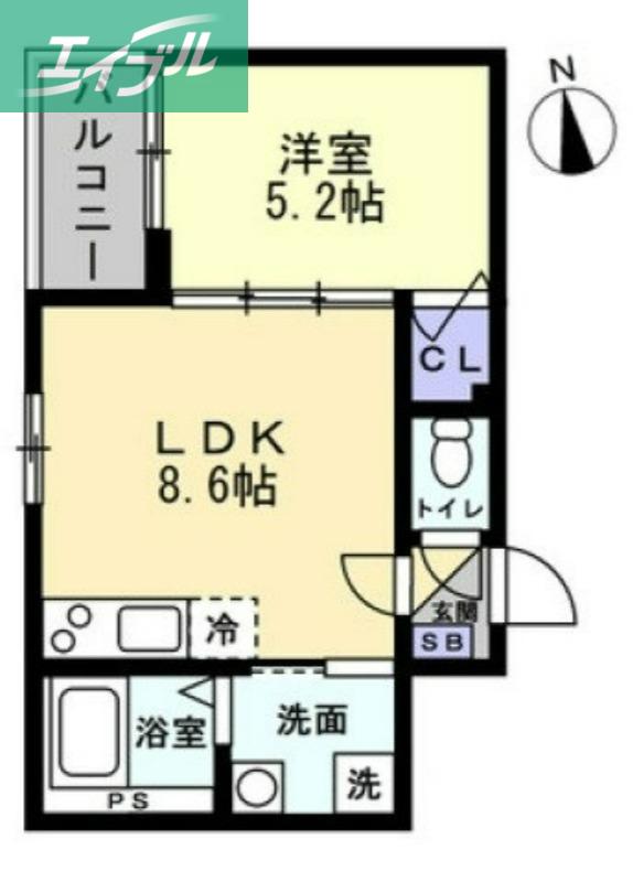 アシェント岡山医大前(1LDK/3階)の間取り写真