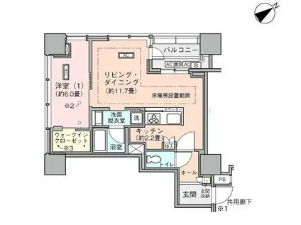 横浜ヴェールタワー(1LDK/18階)の間取り写真