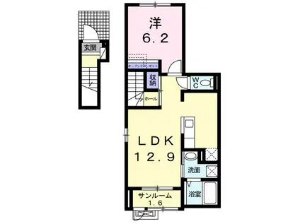 アベニール ドゥ アルブル(1LDK/2階)の間取り写真