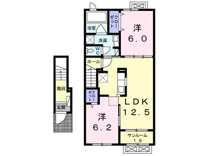 アニュー やぶなみII(2LDK/2階)の間取り写真