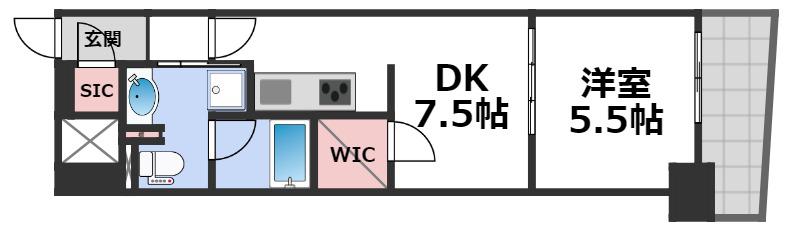 ノステルコート夕陽丘(1DK/9階)の間取り写真