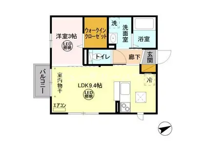 アパートメンツ備前掘(1LDK/1階)の間取り写真