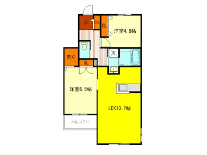 フォンテーヌ国立B(2LDK/3階)の間取り写真