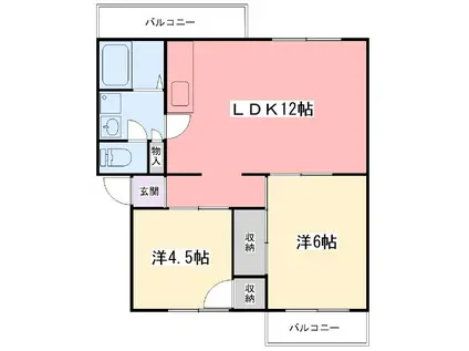 インタービレッジ網干駅前(2LDK/4階)の間取り写真