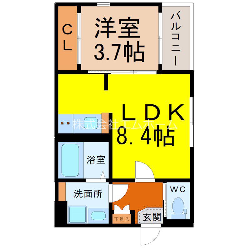 ARCA URBANA上飯田(1LDK/2階)の間取り写真