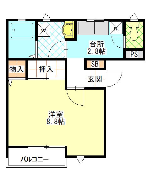 グランソール南仙台(1K/2階)の間取り写真