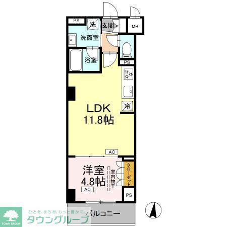 ロイジェント潮見(1LDK/4階)の間取り写真