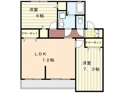 トレステーラ東中津ヴィラ A(2LDK/2階)の間取り写真