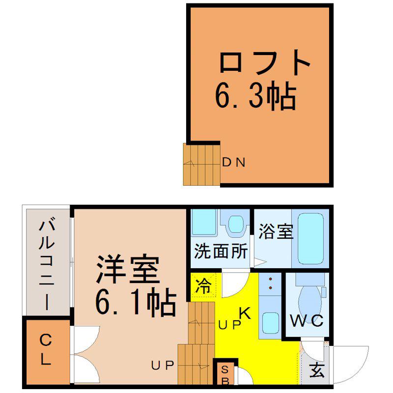ハーモニーテラス生駒町II(1K/1階)の間取り写真