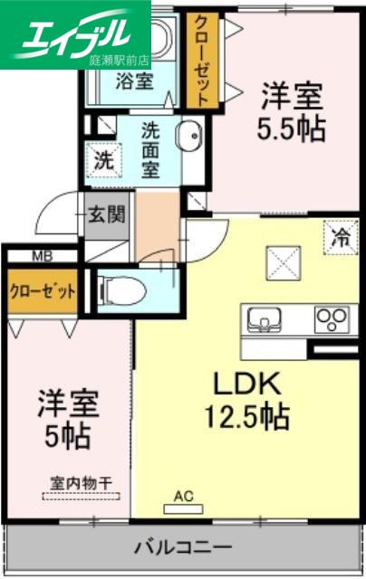 プランドール大 I棟(2LDK/1階)の間取り写真