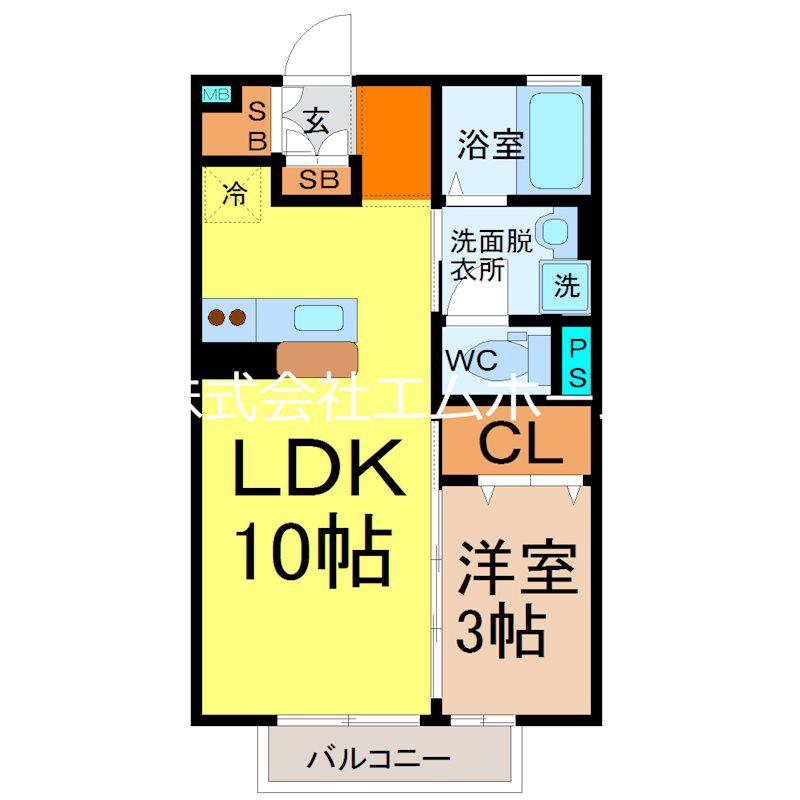 あおぞら(1LDK/2階)の間取り写真