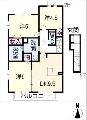 グラン・シャリオ坂巻(3DK/2階)の間取り写真