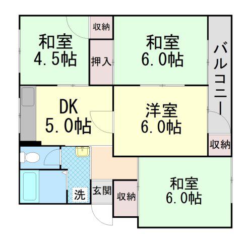 渦ヶ森コーポ16号館(4DK/4階)の間取り写真
