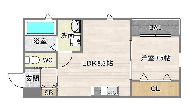 岩伸リバーコート住吉(1LDK/1階)の間取り写真