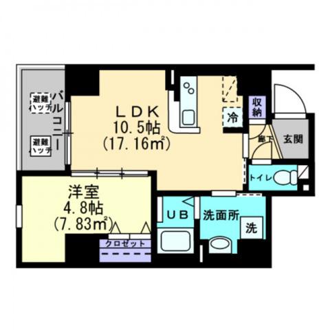 ルミナス藤塚町(1LDK/3階)の間取り写真