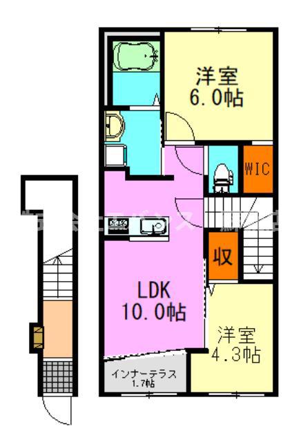 千葉市中央区大森町アパート(2LDK/2階)の間取り写真
