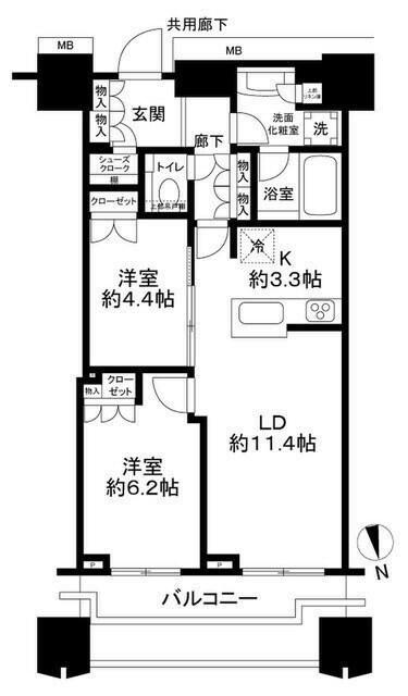 富久クロスコンフォートタワー(2LDK/9階)の間取り写真