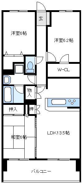 日神パレステージ本厚木リバースクエア(3LDK/9階)の間取り写真