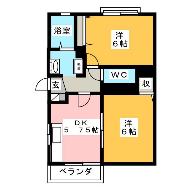 ヒルズ鎌倉(2DK/2階)の間取り写真