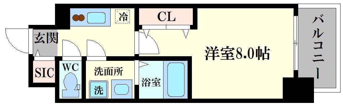 MELDIA CREST TAPP NAMBA ウエスト(1K/15階)の間取り写真