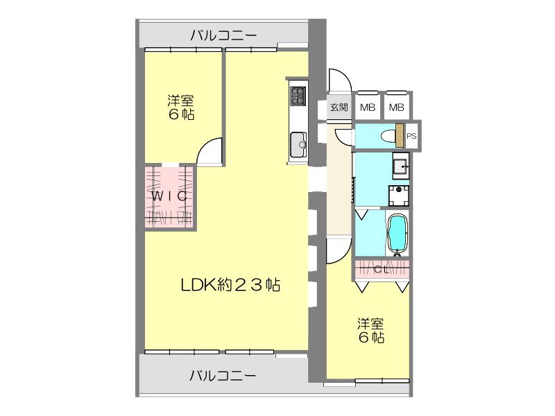 花屋敷ハイツ(2LDK/2階)の間取り写真