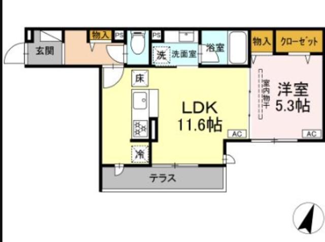 フラクタス東柏ケ谷(1LDK/1階)の間取り写真