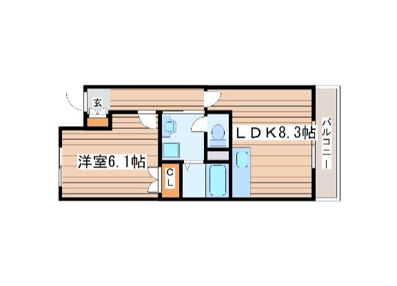 ボヌール泉中央(1LDK/3階)の間取り写真