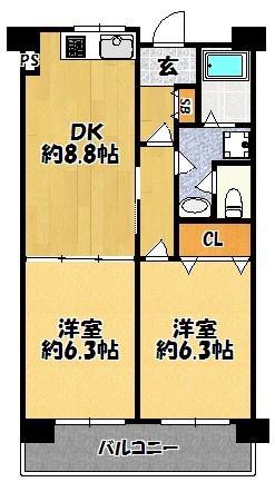 クレストコートあかしあ(2DK/4階)の間取り写真