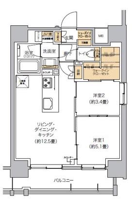 リビオメゾン芝浦(2LDK/3階)の間取り写真