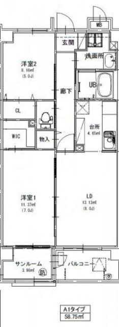 アンソレイユ吉祥寺(2LDK/3階)の間取り写真