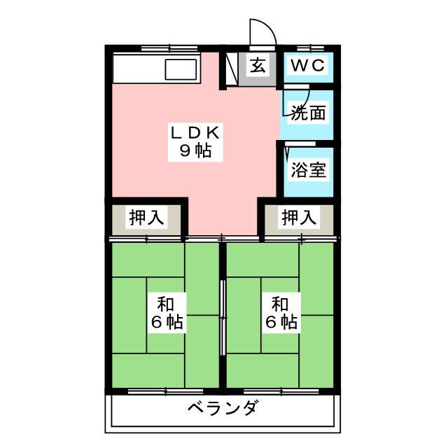 四日市キャッスル(2LDK/2階)の間取り写真