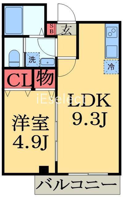 プラウディア稲毛(1LDK/4階)の間取り写真