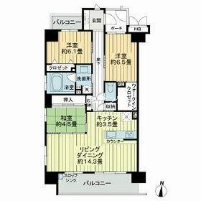 サーパス三芳(3LDK/5階)の間取り写真