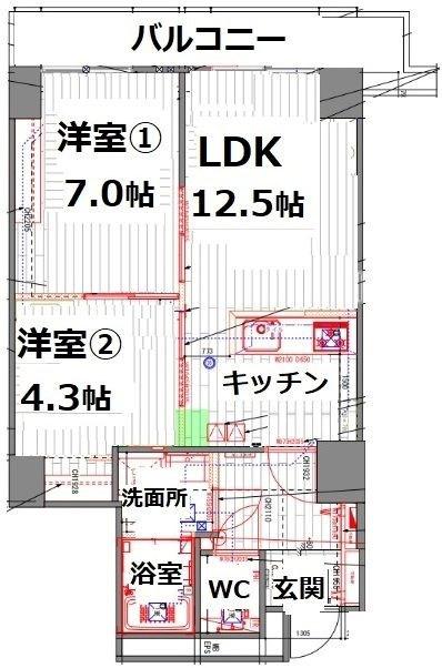 シティコート目黒(2LDK/6階)の間取り写真