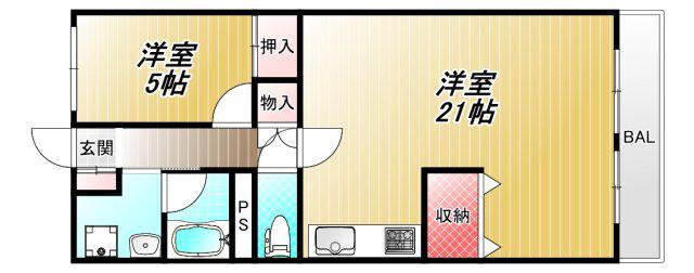 シャトー八戸ノ里(1LDK/10階)の間取り写真