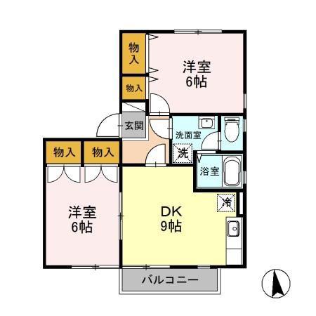 エバンスタウンコスモA(2DK/1階)の間取り写真